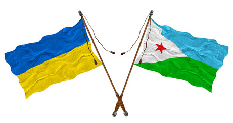 National flag of Djibouti and Ukraine. Background for designers