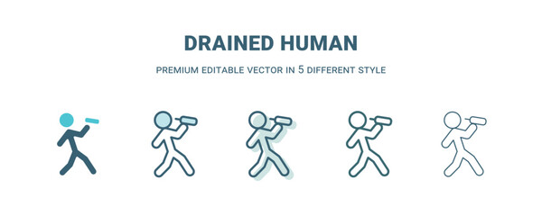 drained human icon in 5 different style. Outline, filled, two color, thin drained human icon isolated on white background. Editable vector can be used web and mobile