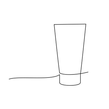 recommend clip art: Cream tube cosmetic container vector. One line continuous drawing illustration. Hand drawn linear silhouette icon. Skin care product, body lotion, balm, gel, shampoo. Minimal design.
