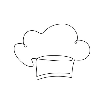 Chef hat vector one line continuous drawing illustration. Hand drawn linear silhouette. Minimal outline design element for print, banner, card, brochure, poster, menu, logo.