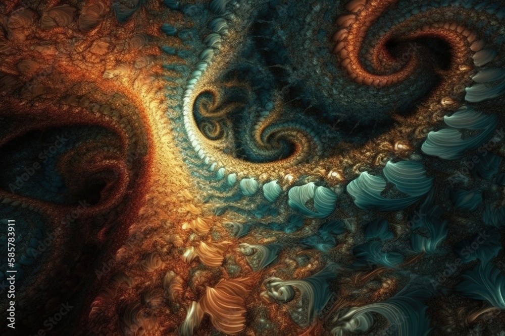 Poster complex and symmetrical computer-generated pattern. generative ai
