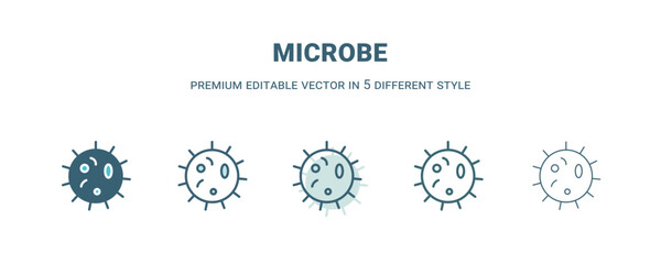 microbe icon in 5 different style. Outline, filled, two color, thin microbe icon isolated on white background. Editable vector can be used web and mobile
