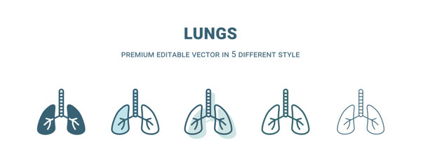 lungs icon in 5 different style. Outline, filled, two color, thin lungs icon isolated on white background. Editable vector can be used web and mobile