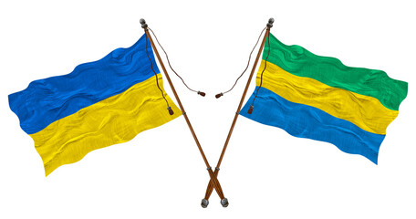 National flag of Gabon and Ukraine. Background for designers