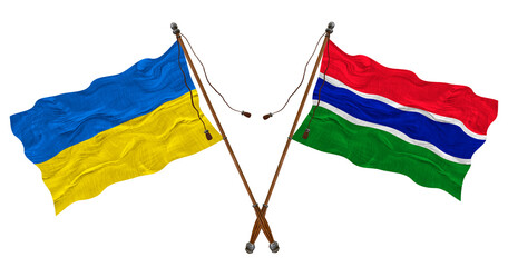 National flag of Gambia and Ukraine. Background for designers