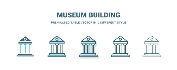 museum building icon in 5 different style. Outline, filled, two color, thin museum building icon isolated on white background. Editable vector can be used web and mobile