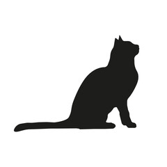 Cat silhouette illustration, sitting cat looks up