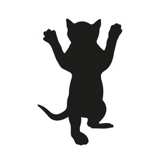 Cat silhouette illustration, the cat stands on its hind paws and raises its front paws up