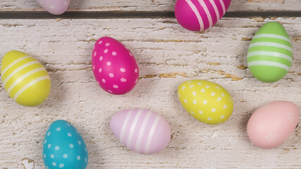 Mockup greeting card, easter eggs on a wooden background. Happy Easter
