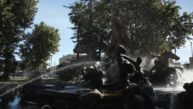 La fontana del Ratto di Proserpina and Central train station in Catania, Sicily, Italy, Mediterranean, Europe