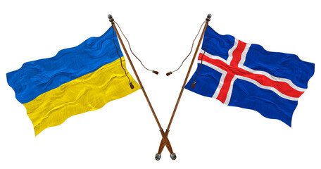 National flag of Iceland and Ukraine. Background for designers