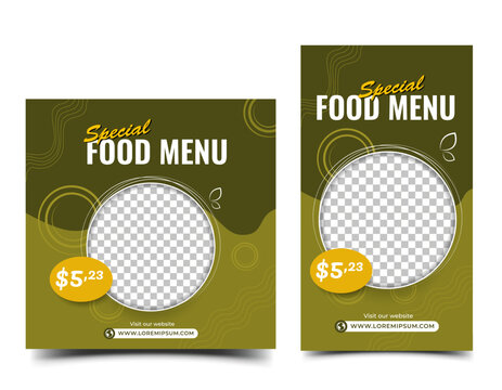 Food menu promotion social media post and story template design