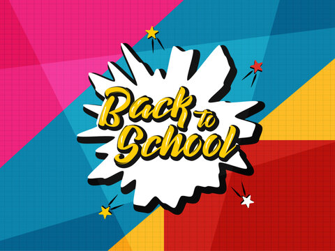 Back to school pop art banner, poster and web header design vector illustration.