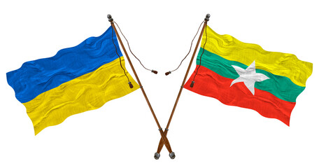 National flag of Myanmar and Ukraine. Background for designers