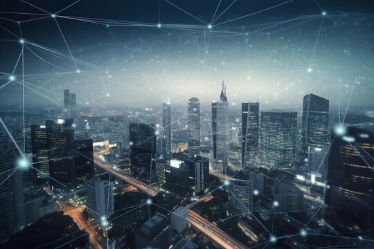 Internet technology with global communication network connected around the world for IoT, telecommunication, data transfer & international connection links