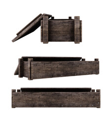 Wooden long crate isolated