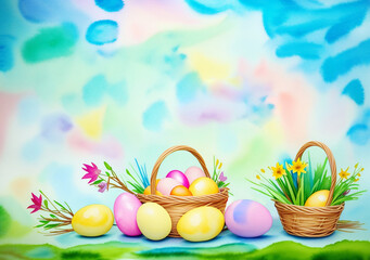 easter egg basket illustration, generative ai
