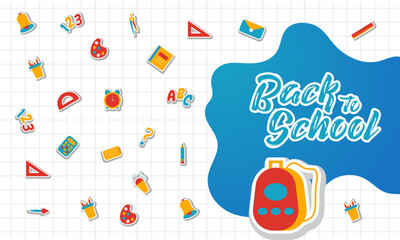 Back to School supplies icons with seamless pattern background vector illustrations.