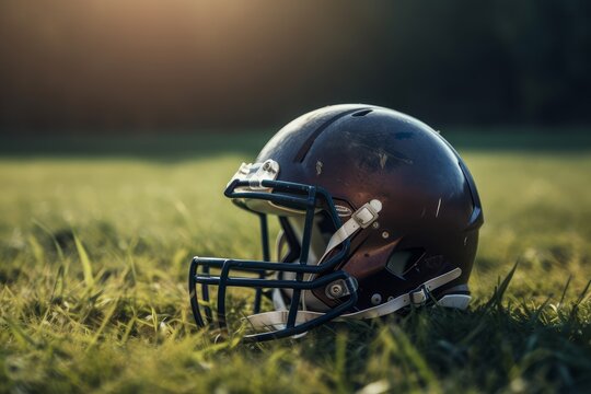 American football helmet on the grass (generative AI)