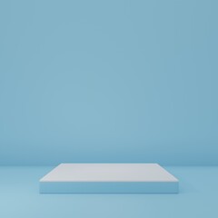 white Product Stand in blue room ,Studio Scene For Product ,minimal design,3D rendering	
