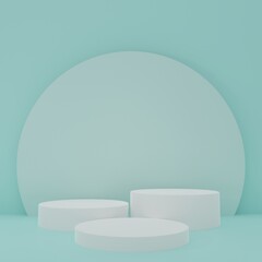 white Product Stand in blue room ,Studio Scene For Product ,minimal design,3D rendering	
