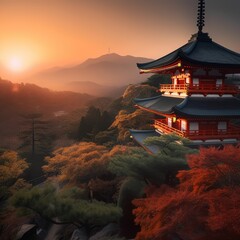 A stunning Japanese landscape, highlighting the unique beauty and captivating scenery of the region, created by AI.