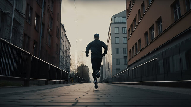 Man dressed sportwear, City background, Running, Sport man, Generative AI	