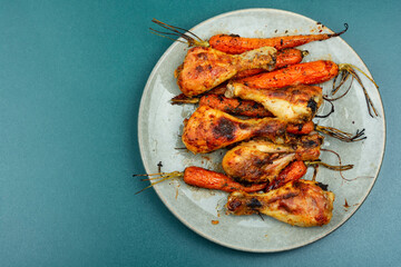 Grilled chicken legs and vegetables