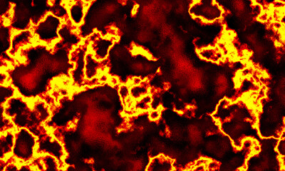 Red hot flow of volcanic lava texture for background. Volcanic magma. Red hot lava pattern background. Danger terrain heat, fluid metal. Burning coals- crack surface magma. Eruption of active volcano.