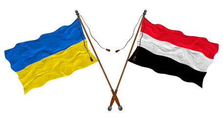 National flag of Yemen and Ukraine. Background for designers