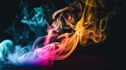 Abstract background with colorful puffs of smoke, generative AI.