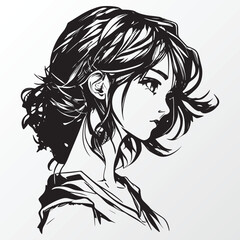 A line art sketch of a anime girl character