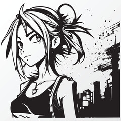 A line art sketch of a anime girl character