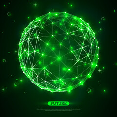 Abstract vector sphere. Futuristic technology wireframe mesh polygonal element. Connection Structure. Geometric Modern Technology Concept. Digital Data Visualization. Social Network Graphic Concept