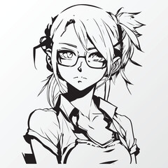 A line art sketch of a anime girl character