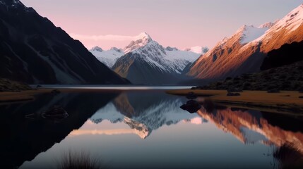 A mesmerizing New Zealand landscape, displaying the stunning natural beauty and diverse scenery of the region, created by AI.
