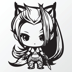 A line art sketch of a anime girl character