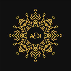 Graphic Design Template for Labels and Badges. Abstract Line Ornate Frame. Vector illustration. Wedding line art logo, creative monogram, ornament emblem