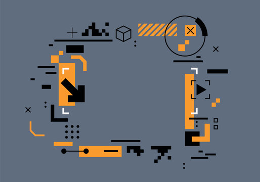 Futuristic web banner in high tech style. Web header with HUD graphics elements and place for text. Technology bakcground for your design. Abstract hi-tech HUD sci-fi display interface frame