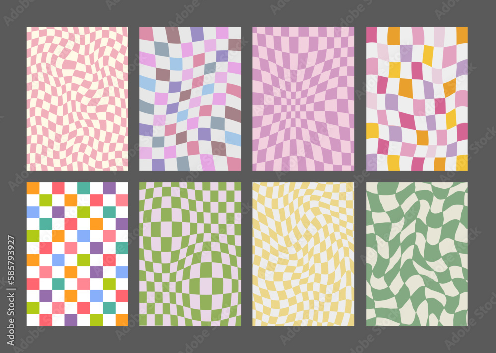 Poster cool groovy pattern posters collection. set of y2k textures. trendy abstract geometric checkered bac