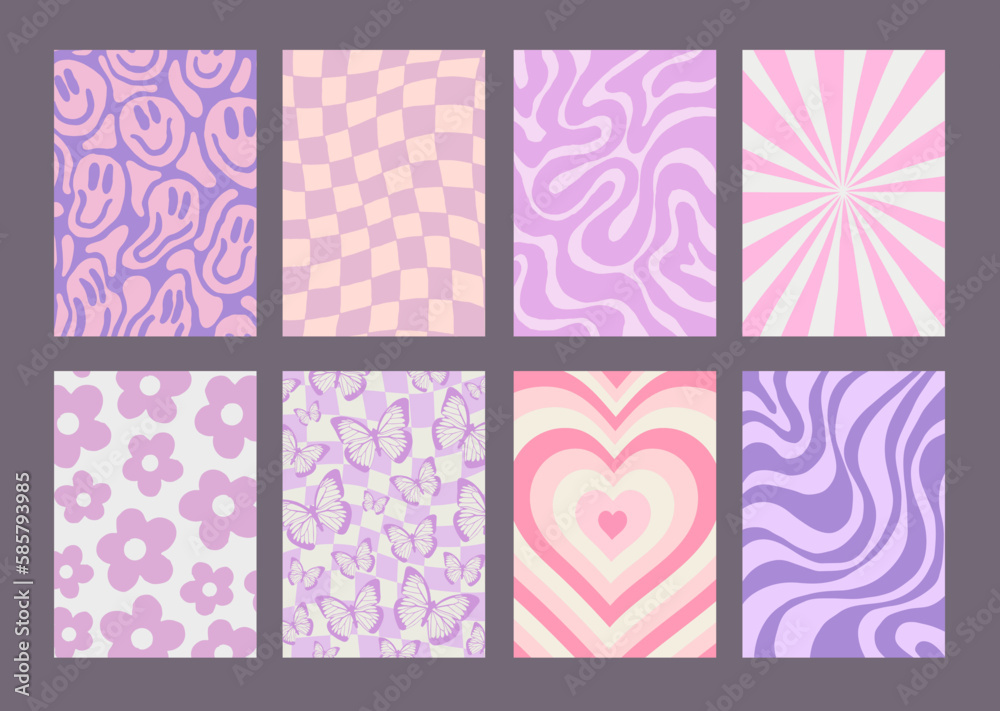 Aufkleber cool groovy pattern posters collection. set of y2k hand drawn textures. trendy abstract backgrounds.