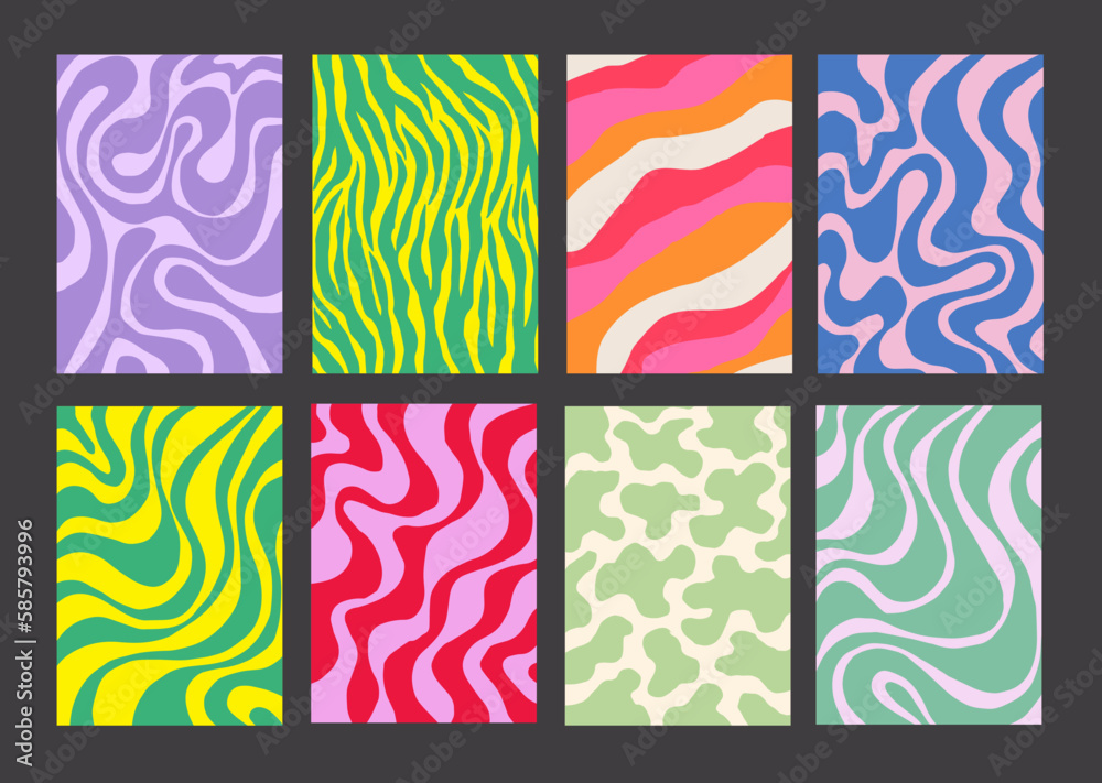 Aufkleber cool groovy pattern posters collection. set of y2k wavy textures. trendy abstract geometric 90s back