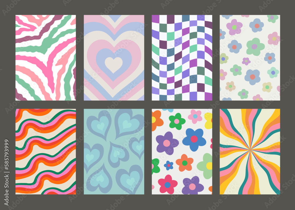 Aufkleber cool groovy pattern posters collection. set of y2k wavy textures. trendy abstract geometric 90s back
