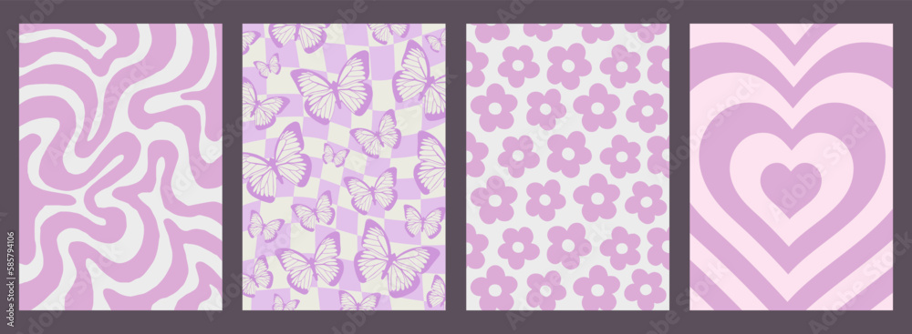 Poster cool groovy pattern posters collection. set of y2k textures. trendy abstract geometric 90s backgroun