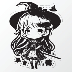 A line art sketch of a anime girl character