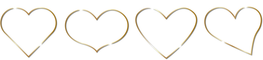 Heart and love, vector set of gold glittering hearts. The 14th of February. PNG image