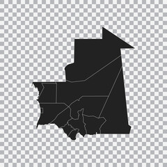 Political map of the Mauritania isolated on transparent background. Vector.