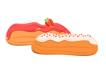 Vector illustration of eclairs with cream and strawberries