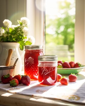 Illustrative image of strawberry jam and strawberries