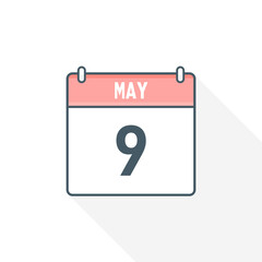9th May calendar icon. May 9 calendar Date Month icon vector illustrator